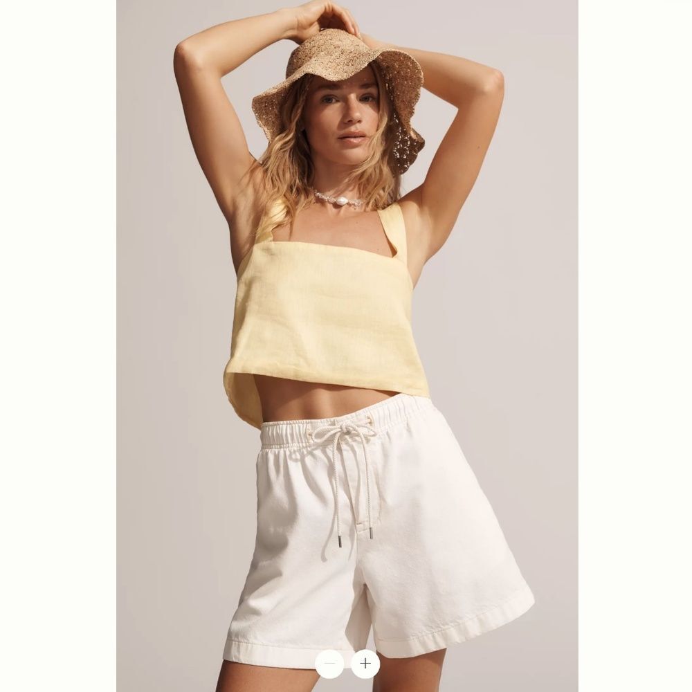 Pilcro White Drawstring Linen-Blend Shorts